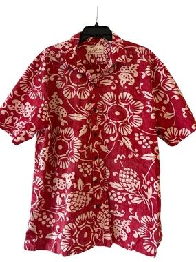 Kahala Hawaiian Shirt Mens XL Red Tropical Floral Print Button Front Aloha Shirt